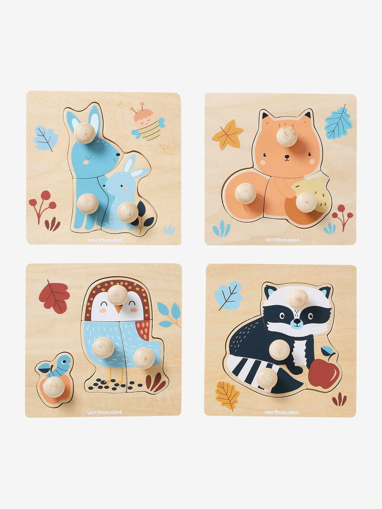 Lot de 4 puzzles boutons LES AMIS DE LA FORÊT en bois FSC® bois