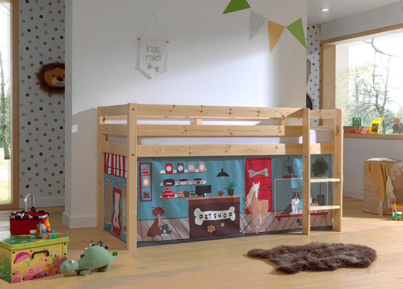 VIPACK Halbhohes Bett PINO, mit Textilset 