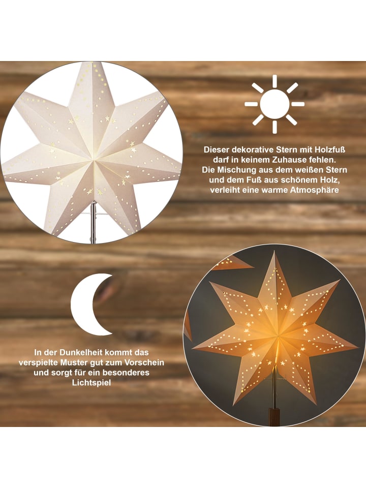 STAR Trading Papierstern-Tischleuchte 'Karo', weiß, Holzfuß Eiche, 70cm günstig kaufen onesize
