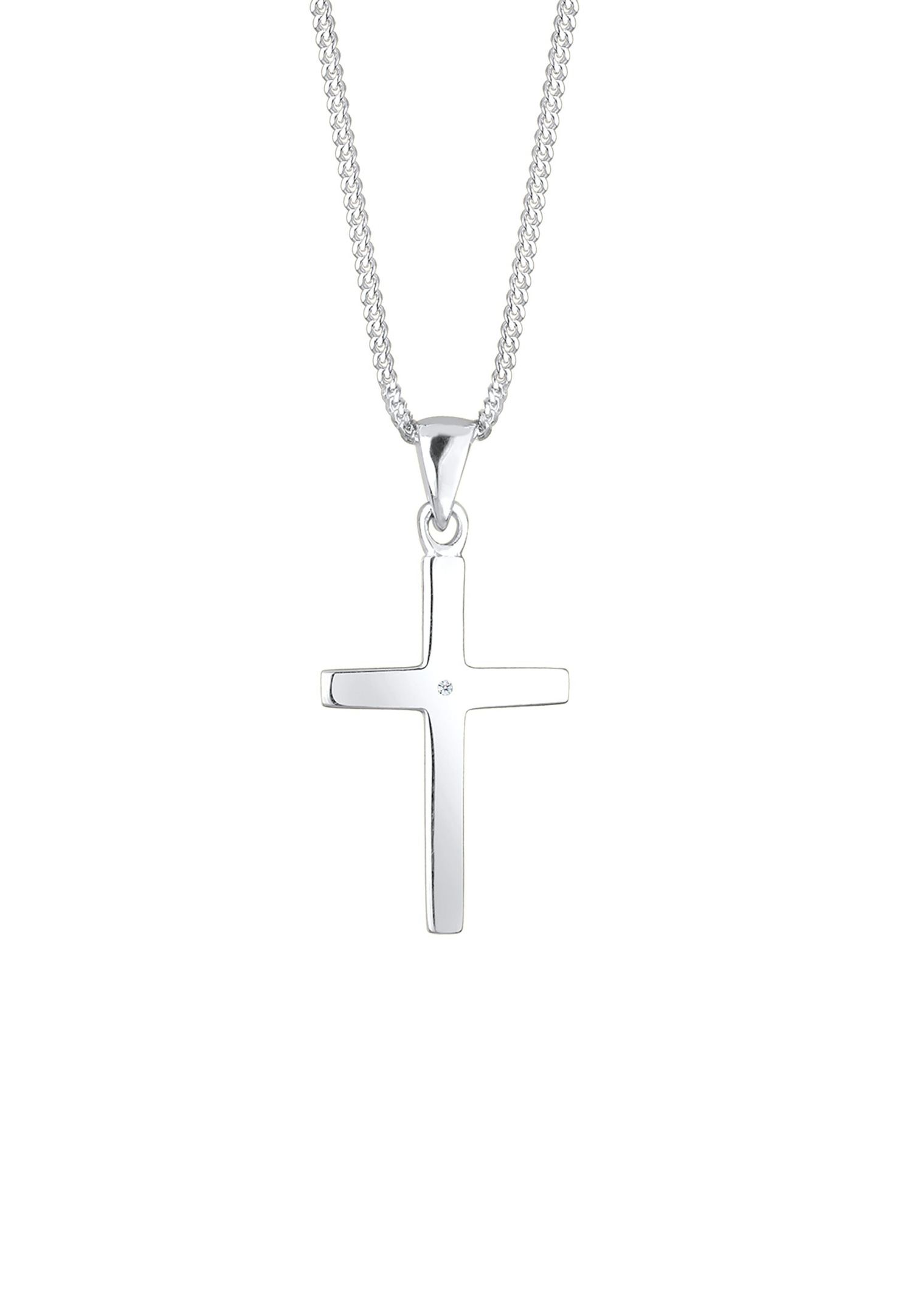 Elli DIAMONDS Halskette Basic Kreuz Glaube Diamant (0.005 ct) 925 Silber