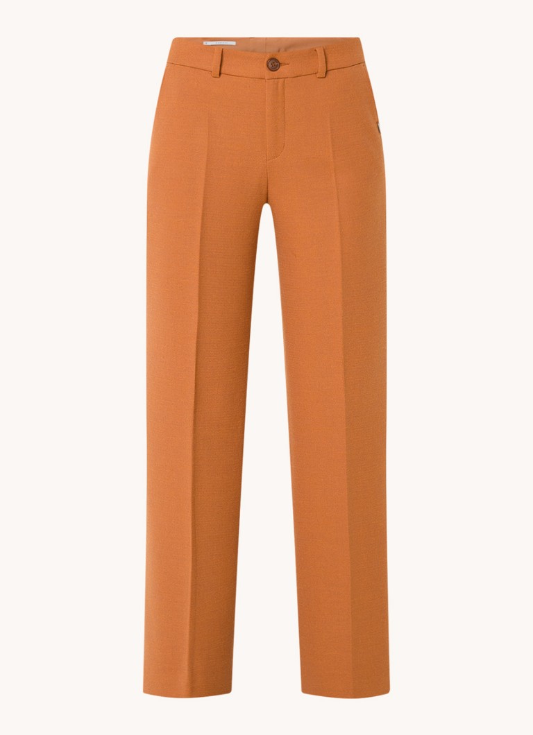 Pantaloni Puk Xandres, cu talie înaltă și croială dreaptă, din amestec de lână, cu buzunare laterale.