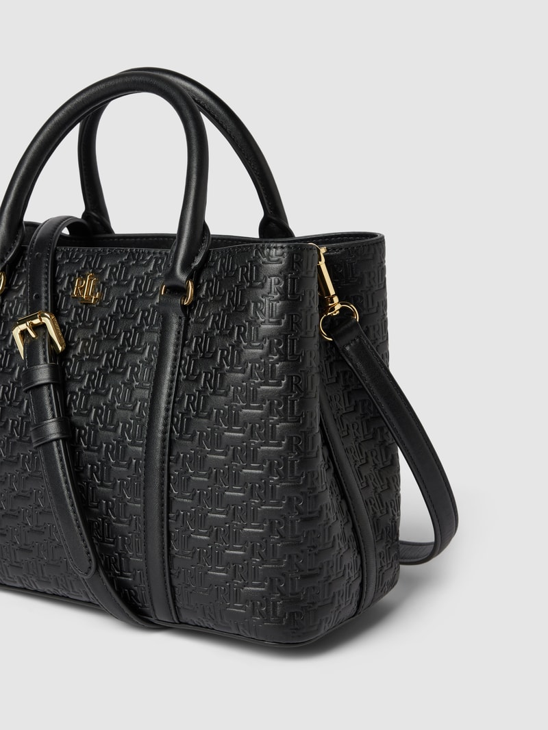 Satchel aus Leder mit Label-Applikation Modell 'MARCY' in schwarz
