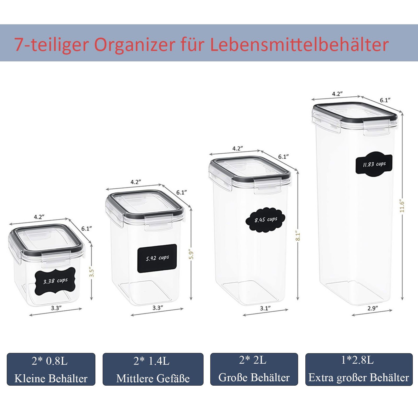 MDHAND Vorratsdose 7.tlg Vorratsdosen Set, Kunststoff, (7-tlg), Aufbewahrungsbox mit Deckel