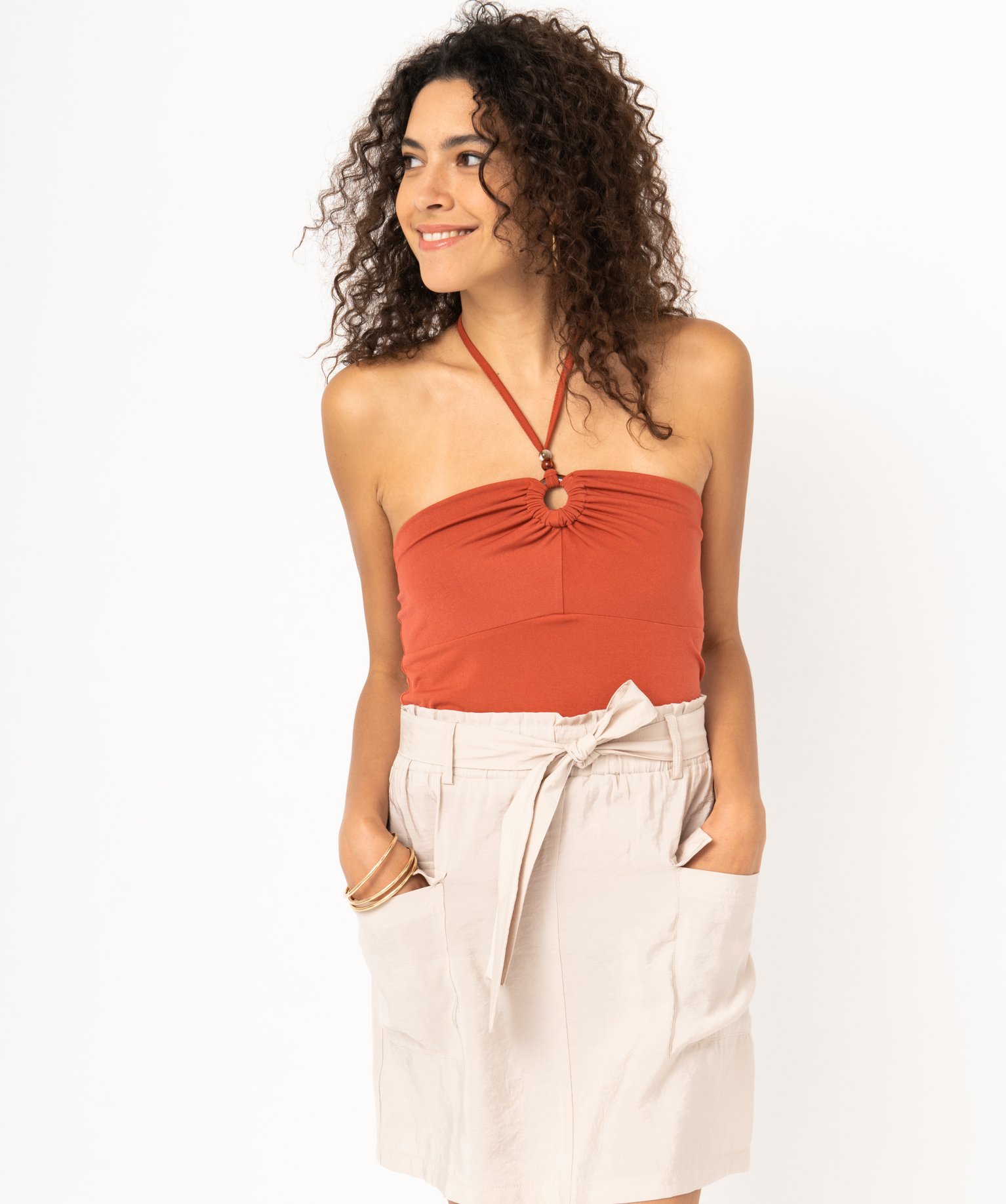 Débardeur à nouer autour du cou femme orange | GEMO
