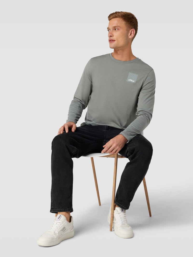Longsleeve mit Label-Print Modell 'Mix & Match' in olivgrün