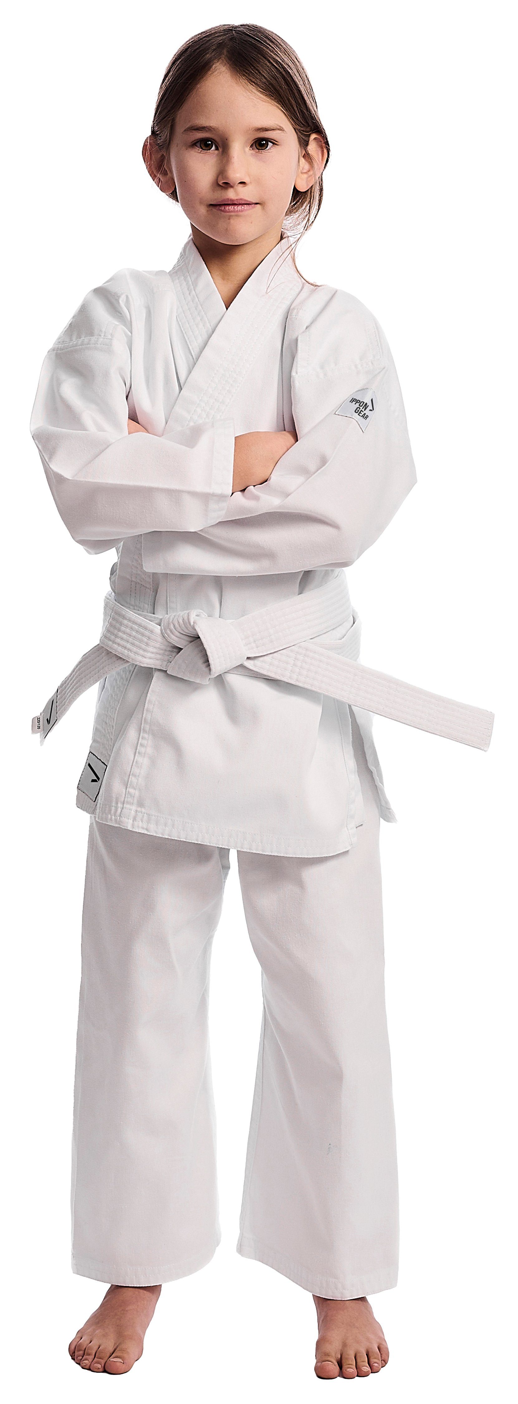 IPPONGEAR Karateanzug Club 2 (Einsteiger & Kinder Karateanzug), inkl. weißem Gürtel I Schnürbund I 220gr/m² (8 oz) Stoffdichte