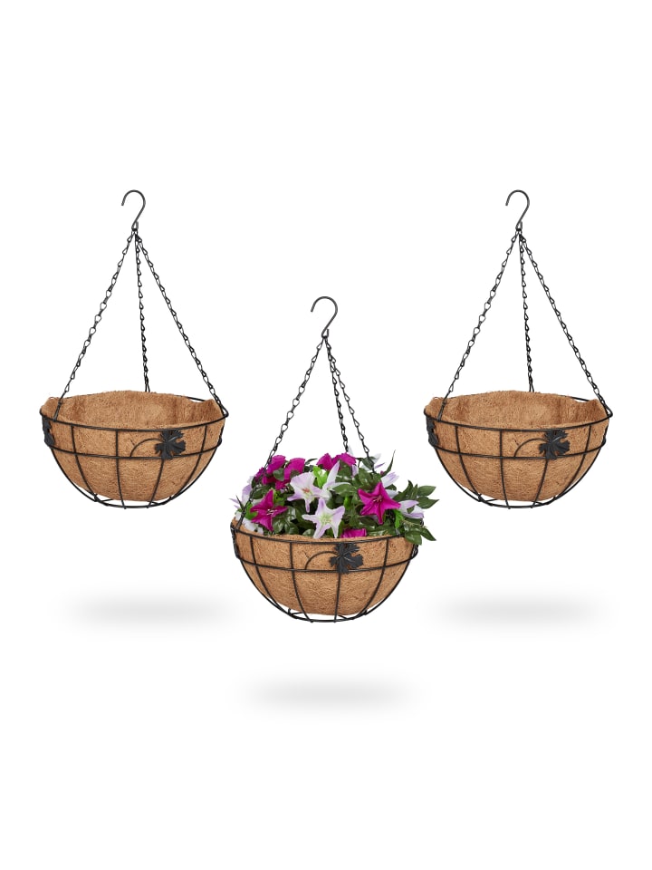 relaxdays 3 x Blumenampel in Braun/ Schwarz - (H)48 x Ø31 cm günstig kaufen onesize