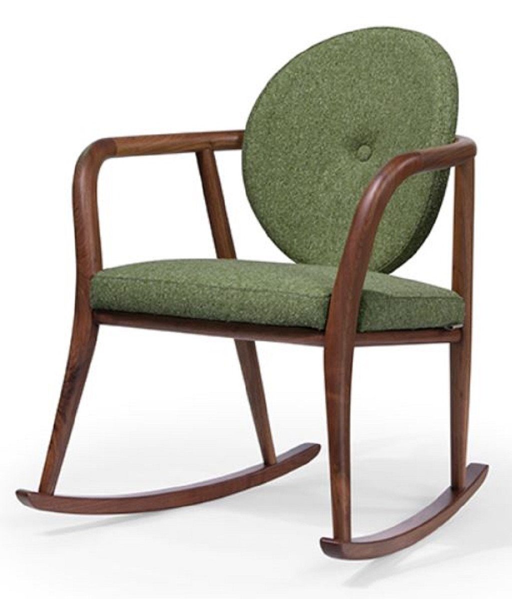 Casa Padrino Schaukelstuhl Luxus Schaukelstuhl Grün / Braun 66,5 x 71 x H. 87,5 cm - Gepolsterter Massivholz Stuhl mit Armlehnen - Luxus Wohnzimmer Möbel