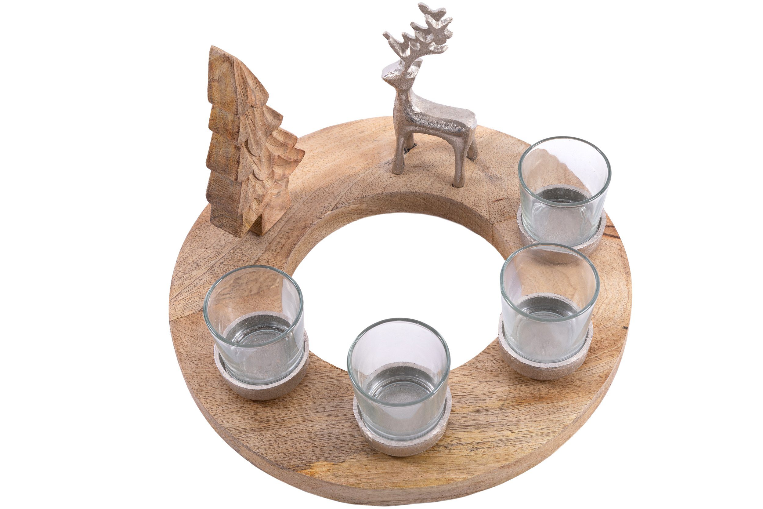 Wohnando Dekokranz Weihnachtskranz aus Holz mit 4 Teelichtern, auch als Adventskranz