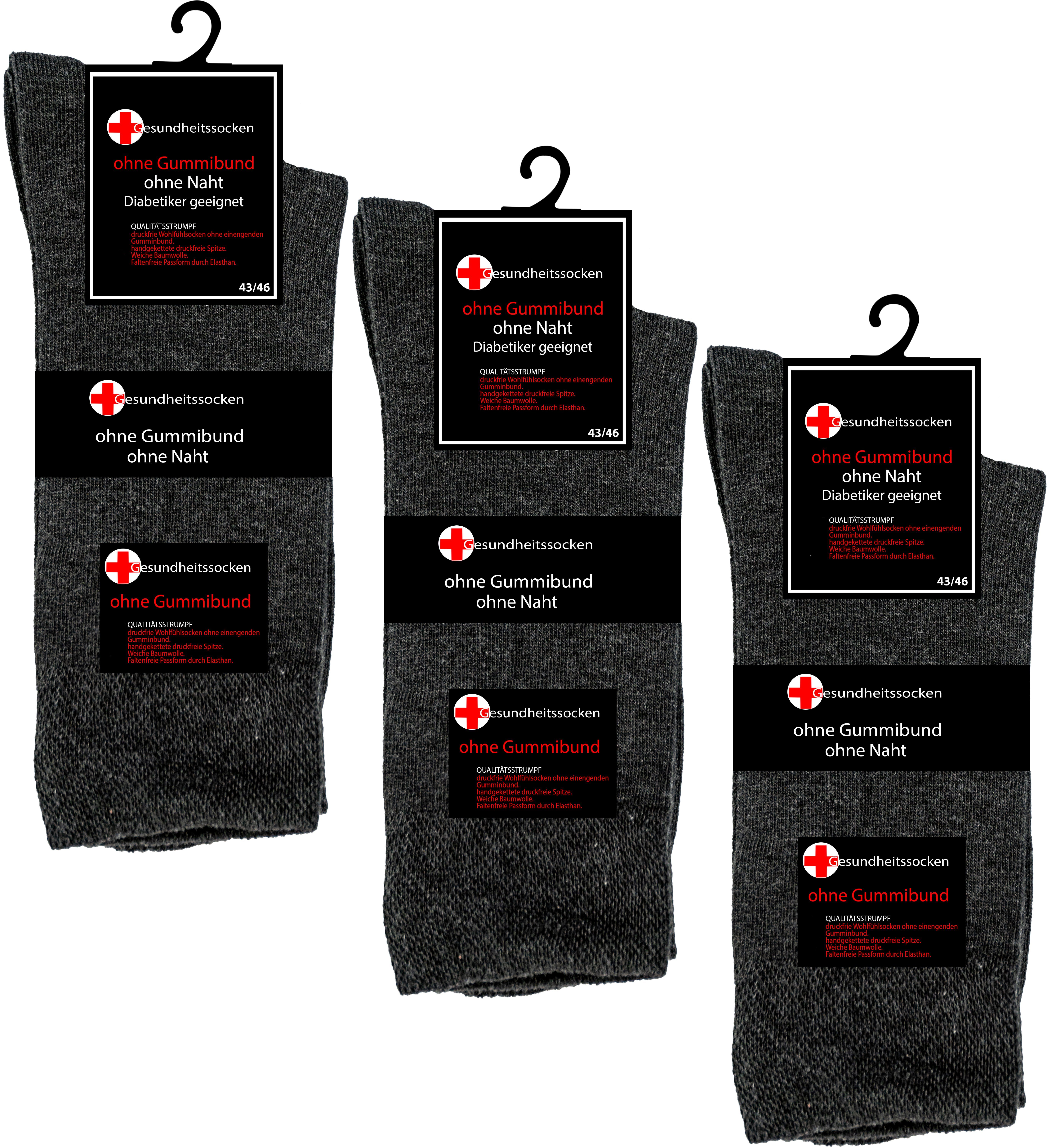 TEXEMP Diabetikersocken 3, 6, 9 Paar Herren & Damen Socken mit Komfortbund ohne Naht & ohne Gummi mit handgekettelter Spitze (Packung, 3-Paar) Langlebig & Robust