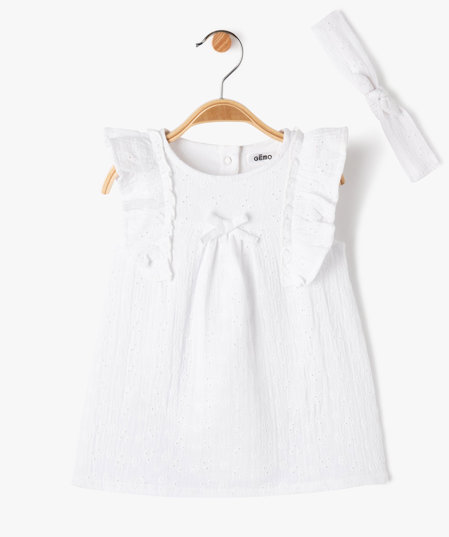 Ensemble bébé fille 2 pièces : robe + bandeau à cheveux ... blanc | GEMO