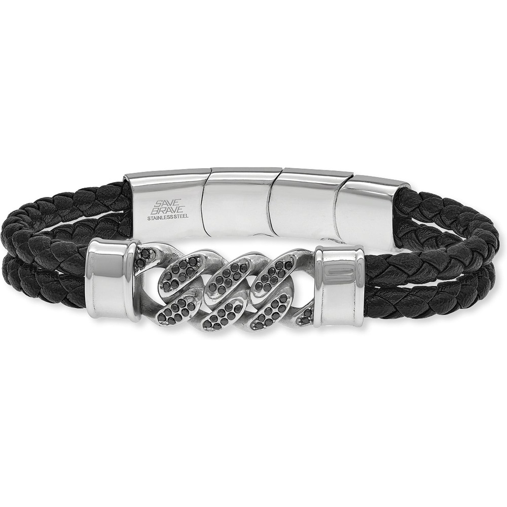 SAVE BRAVE Bracelet Acier inoxydable, Cuir Bracelet