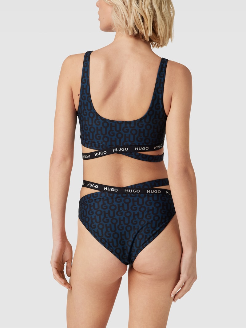 Bikini-Oberteil mit Allover-Label-Muster Modell 'BRALETTE' in dunkelblau