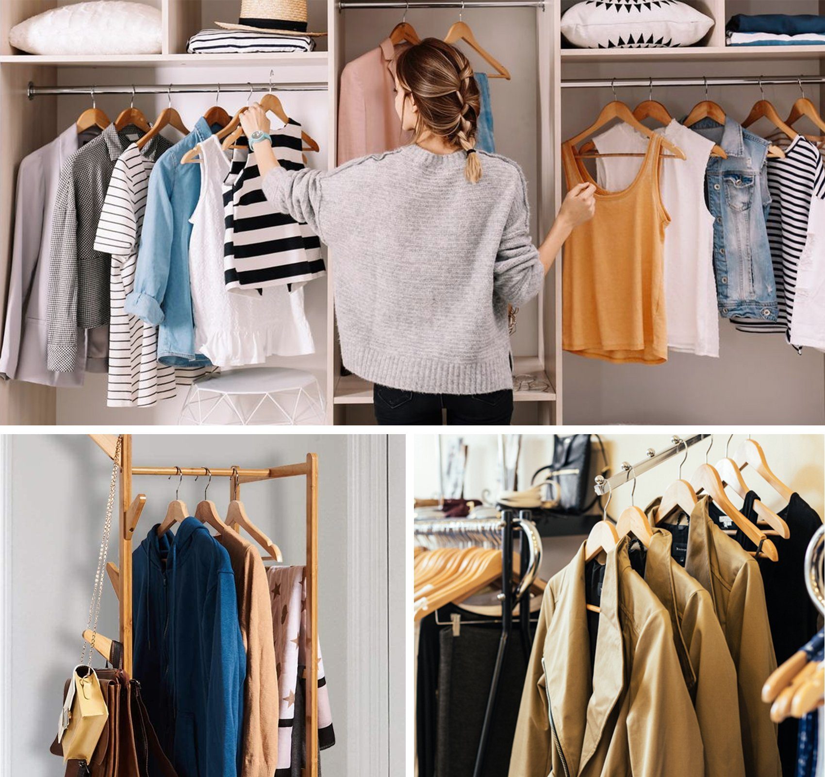 Homewit Kleiderbügel Holz Bügel mit Drehbar Haken, Rockkerben und Hosensteg Weiß/Natur, (Packung, 20-tlg), für Kleidung Anzüge, Jacke, Hose