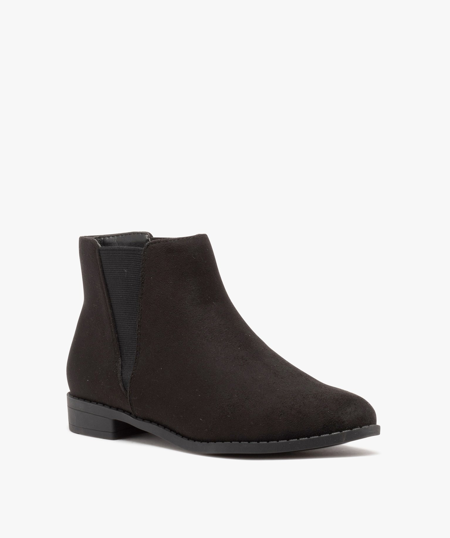 Boots Chelsea en suédine à talon plat femme noir | GEMO