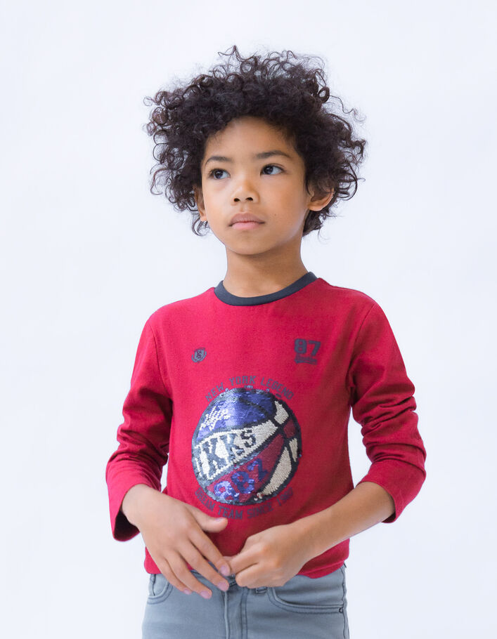 T-shirt bordeaux ballon sequins réversibles garçon