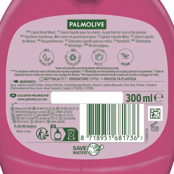 Jabón de manos Palmolive Sensorial Escape Rosa Marroquí y Peonía 300 ml - Todo tipo de piel
