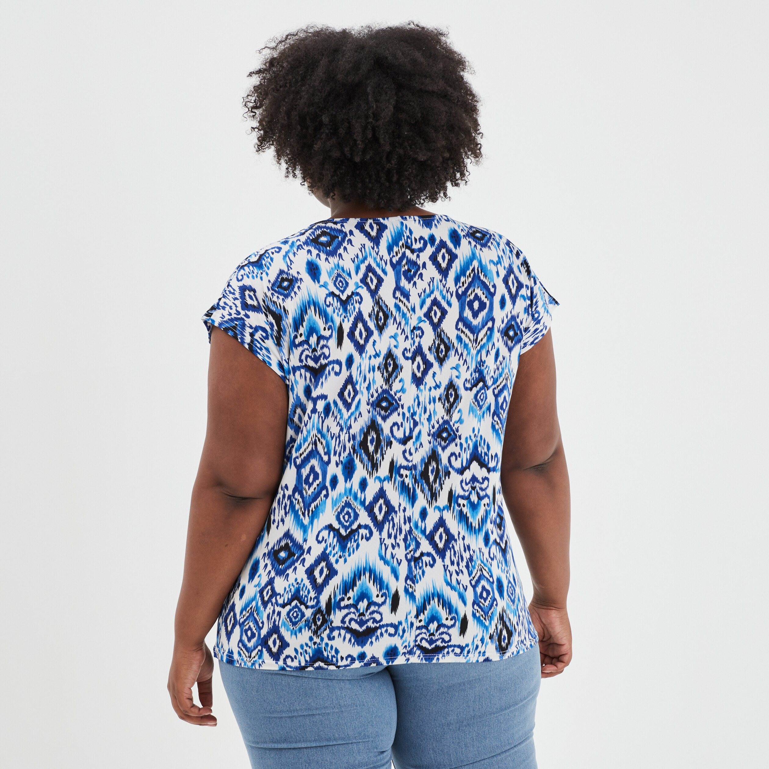 T-shirt col en V manches courtes ecru femme grande taille | La Halle