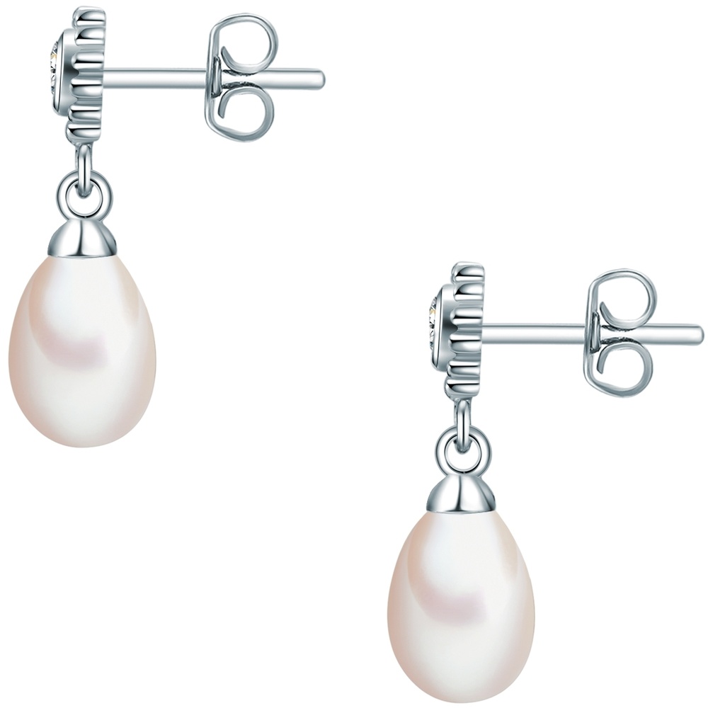 Valero Pearls Puce d'oreille en perle Fleur Argent sterling Oxyde de zirconium (CZ) Perle de cu Boucles d'oreilles