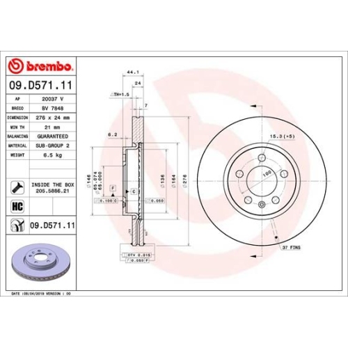 09.D571.11 BREMSSCHEIBE BREMBO VA VP2 - ATU