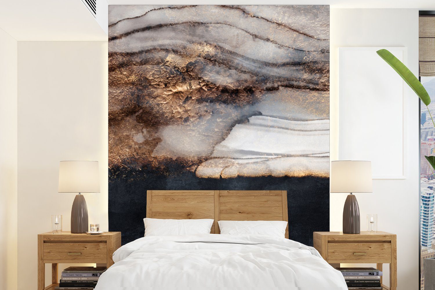 MuchoWow Fototapete Sturm - Gold - Abstrakt, Matt, bedruckt, (4 St), Montagefertig Vinyl Tapete für Wohnzimmer, Wandtapete