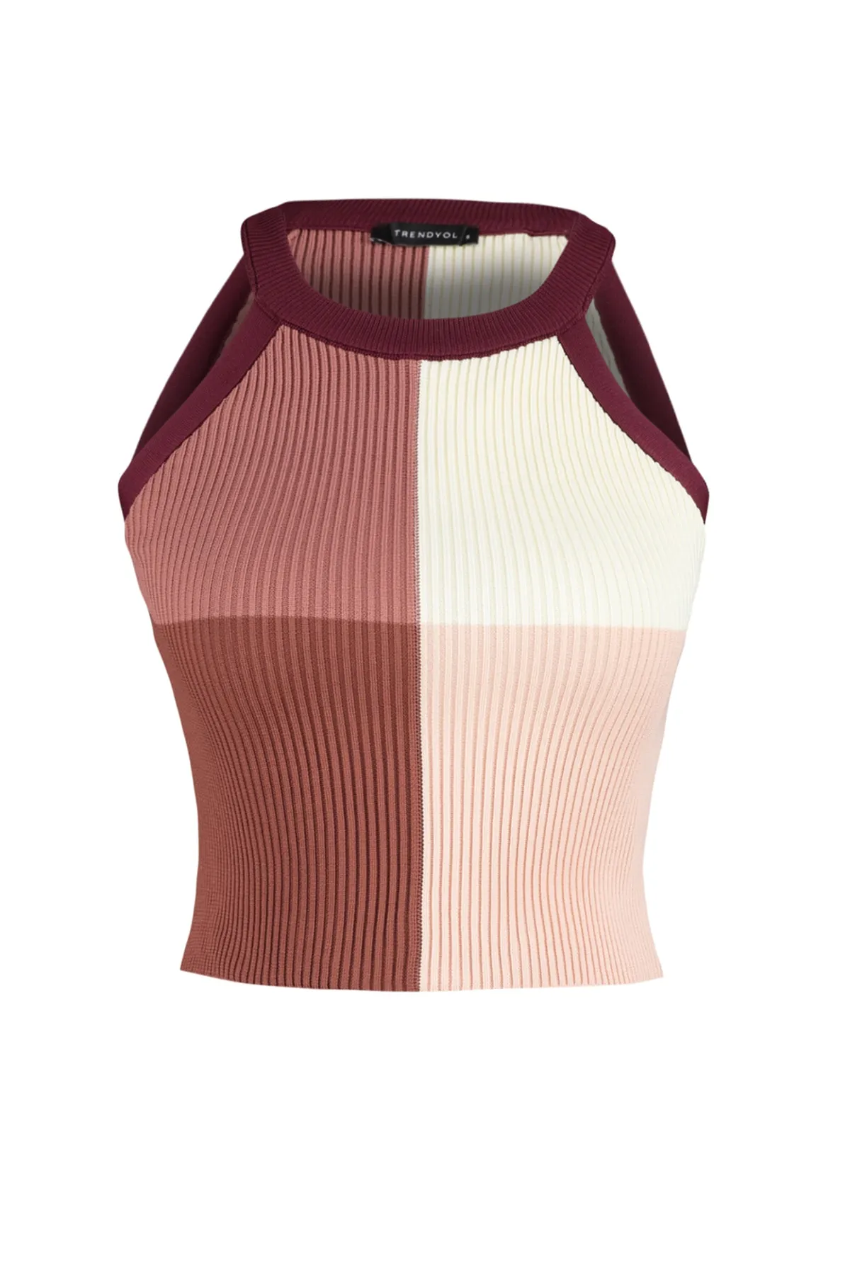 Trendyol Collection  Pflaumenfarbene Crop-Strickbluse mit Farbblockierung TWOSS22BZ0402