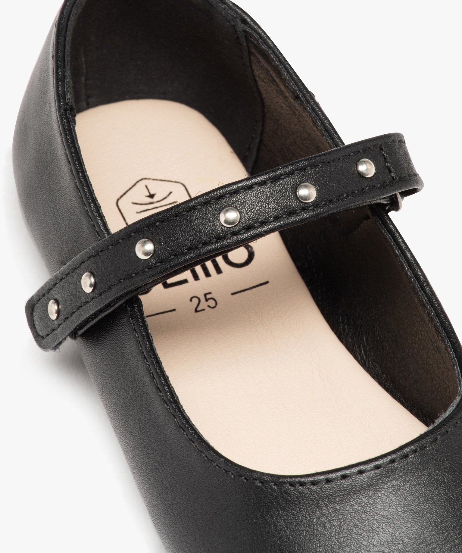 Ballerines fille unies avec bride cloutée à scratch noir | GEMO