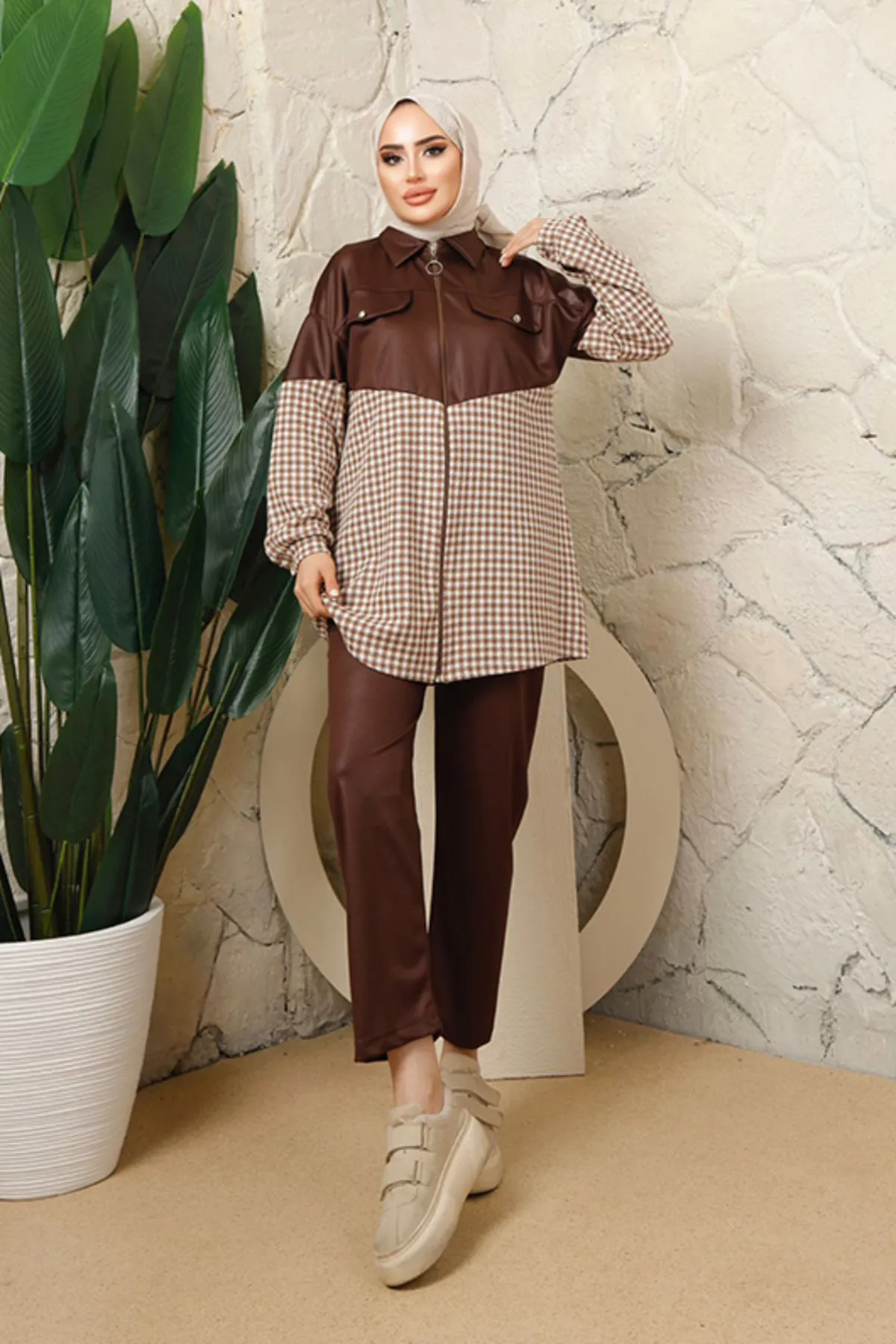 benguen  3416 Hijab-Doppelanzug, Braun