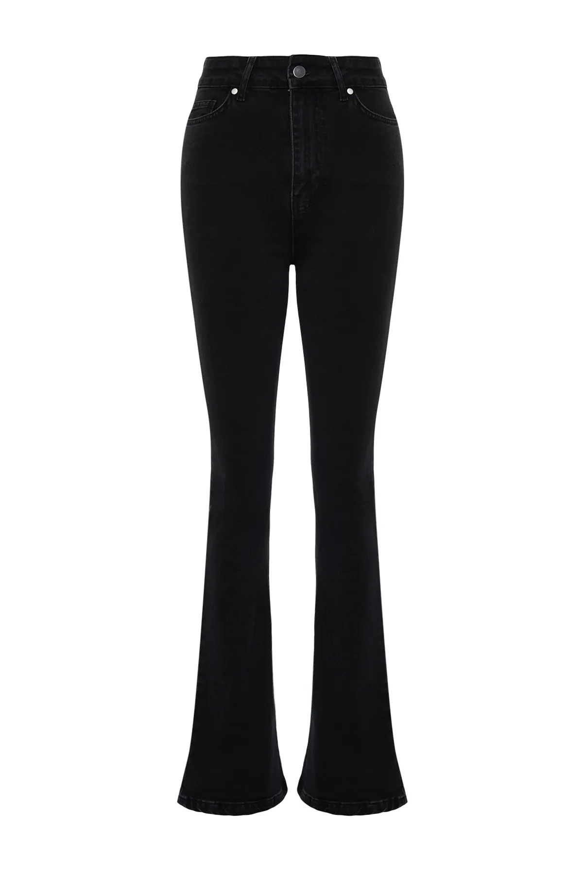 Trendyol Collection  Schwarze Skinny-Flare-Jeans mit hoher Taille und Beindetail TWOSS24JE00162