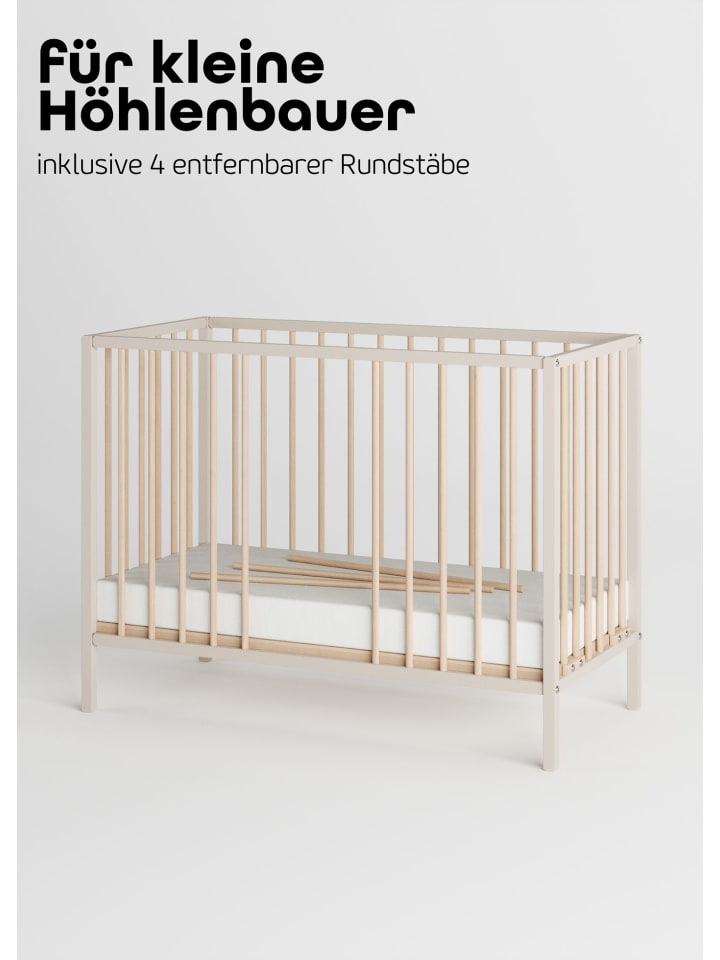 Sämann Beistellbett mit Matratze SleepPlus, Rollen & Umbauseite - sahara dust/natur günstig kaufen 60x120 cm