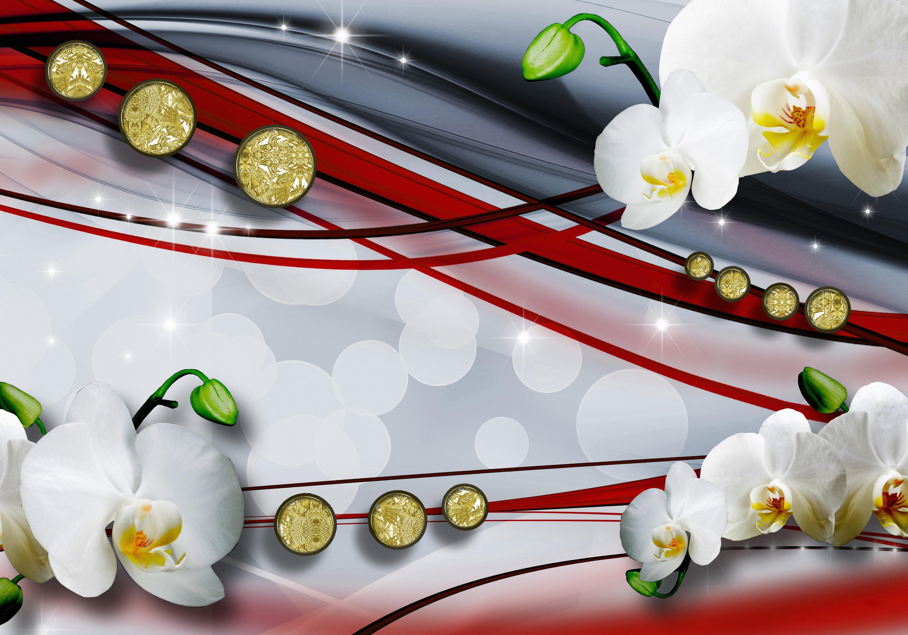 wandmotiv24 Fototapete Diamant weiße Orchidee Rot, glatt, Wandtapete, Motivtapete, matt, Vliestapete