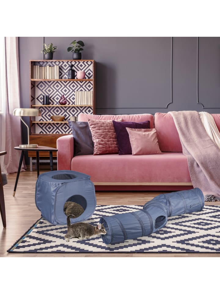 relaxdays 2-tlg. Katzentunnel-Set in Grau günstig kaufen onesize
