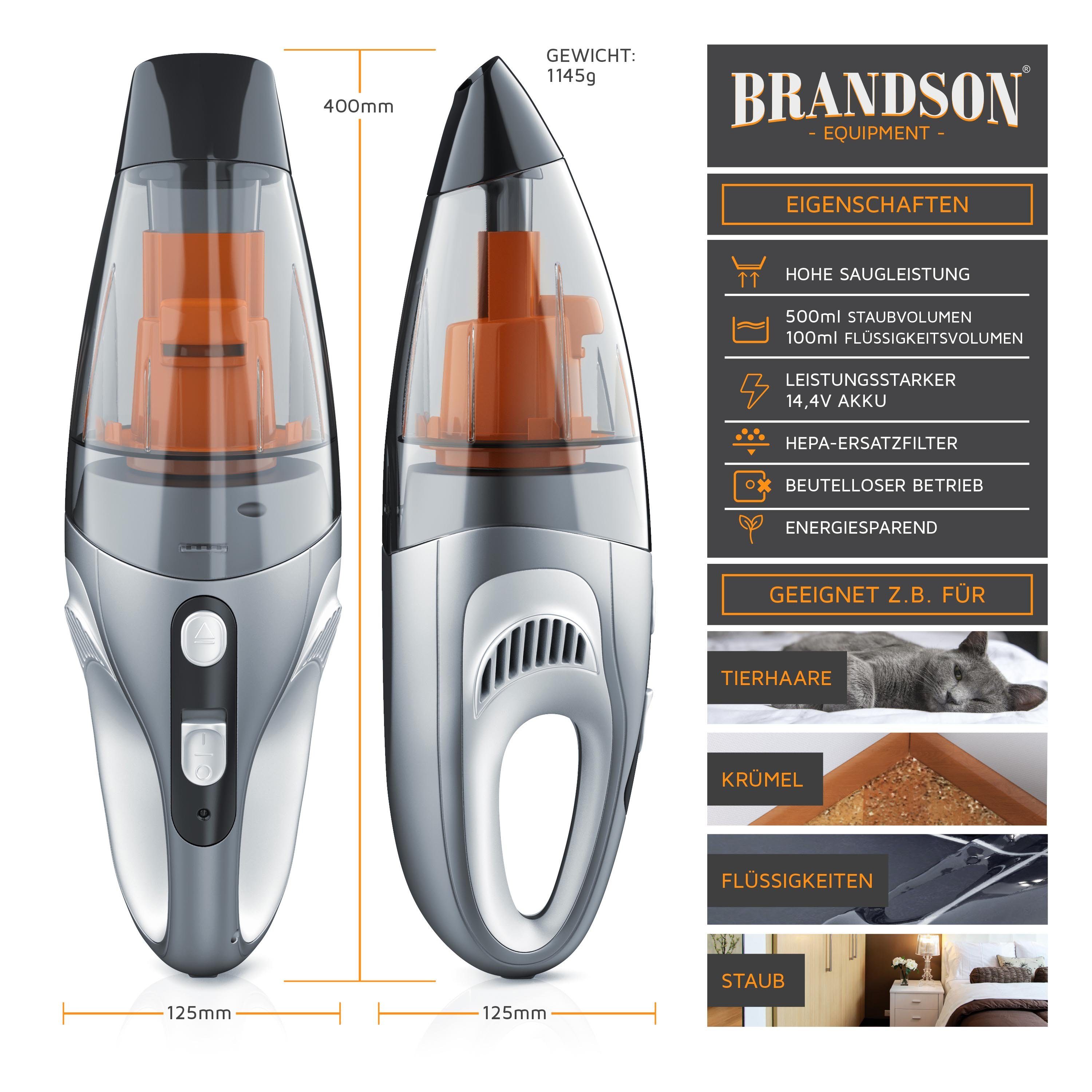 Brandson Akku-Handstaubsauger, 85 W, beutellos, Akku Handstaubsauger mit HEPA-Filter Beutellos
