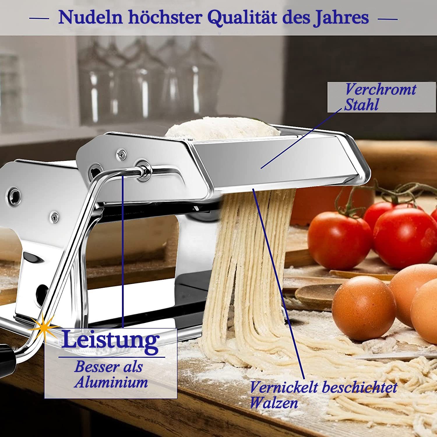 zggzerg Nudelmaschine Nudelmaschine, Edelstahl Pasta Maker Frische manuelle Pasta Walze