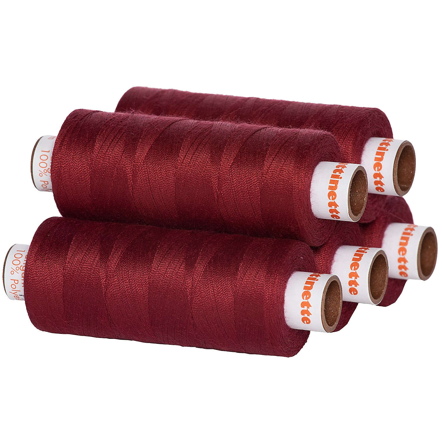 buttinette Universal-Nähgarn, Stärke: 100, 5er-Pack, weinrot
