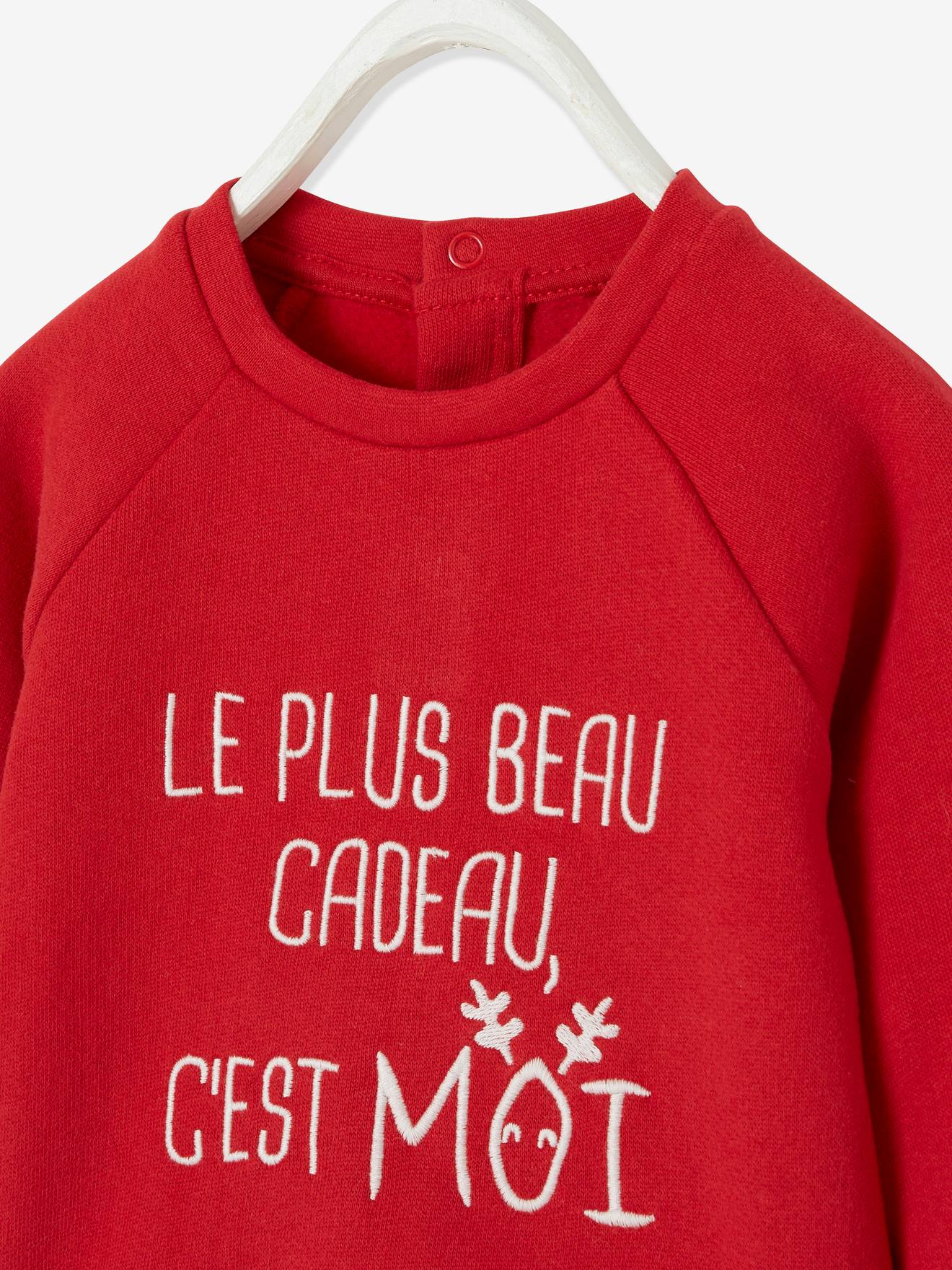 Sweat de Noël bébé garçon avec message rouge brique