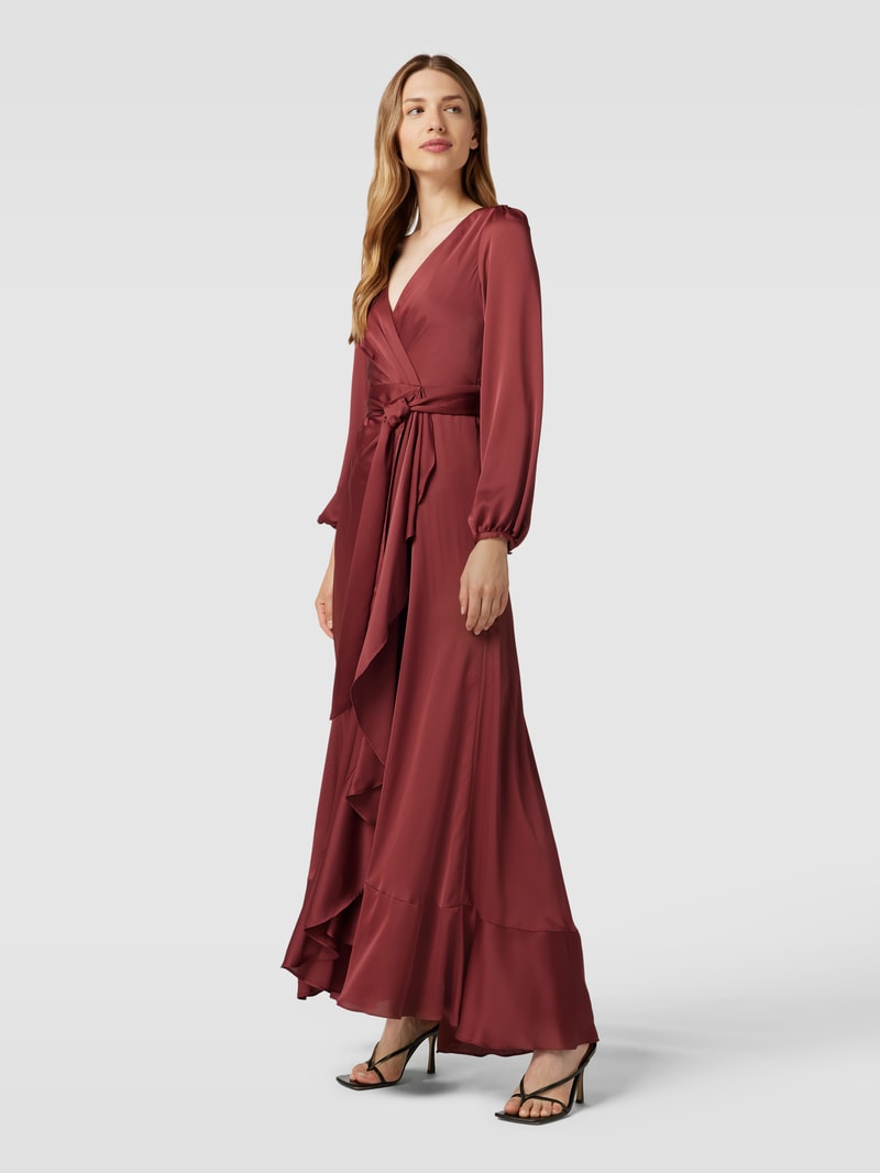 Abendkleid mit V-Ausschnitt in rostrot meliert