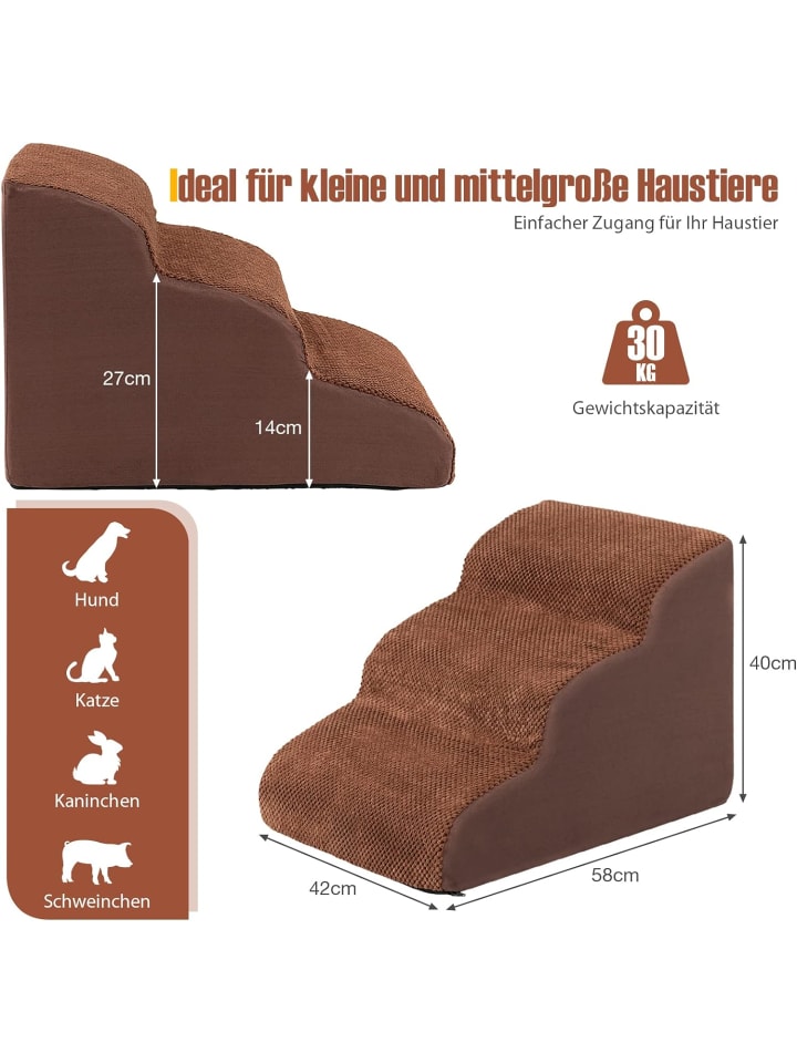 COSTWAY Hundetreppe 3 Stufen in Braun günstig kaufen onesize