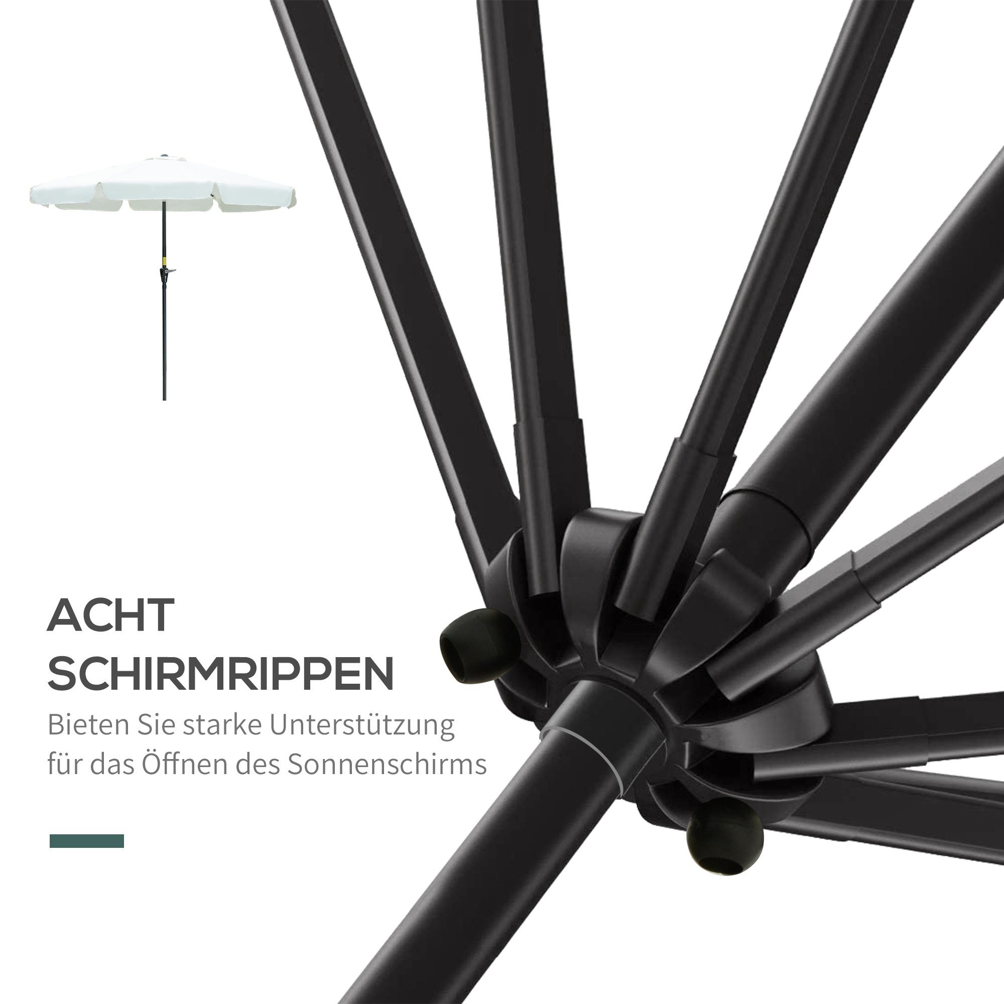 Outsunny Sonnenschirm UV-Schutz 50+ Gartenschirm, 8 Rippen, verstellbar, LxB: 266x266 cm, 8 Rippen verstellbar, 1 Sonnenschirm, ØxH: 266x248.5 cm, Aluminium