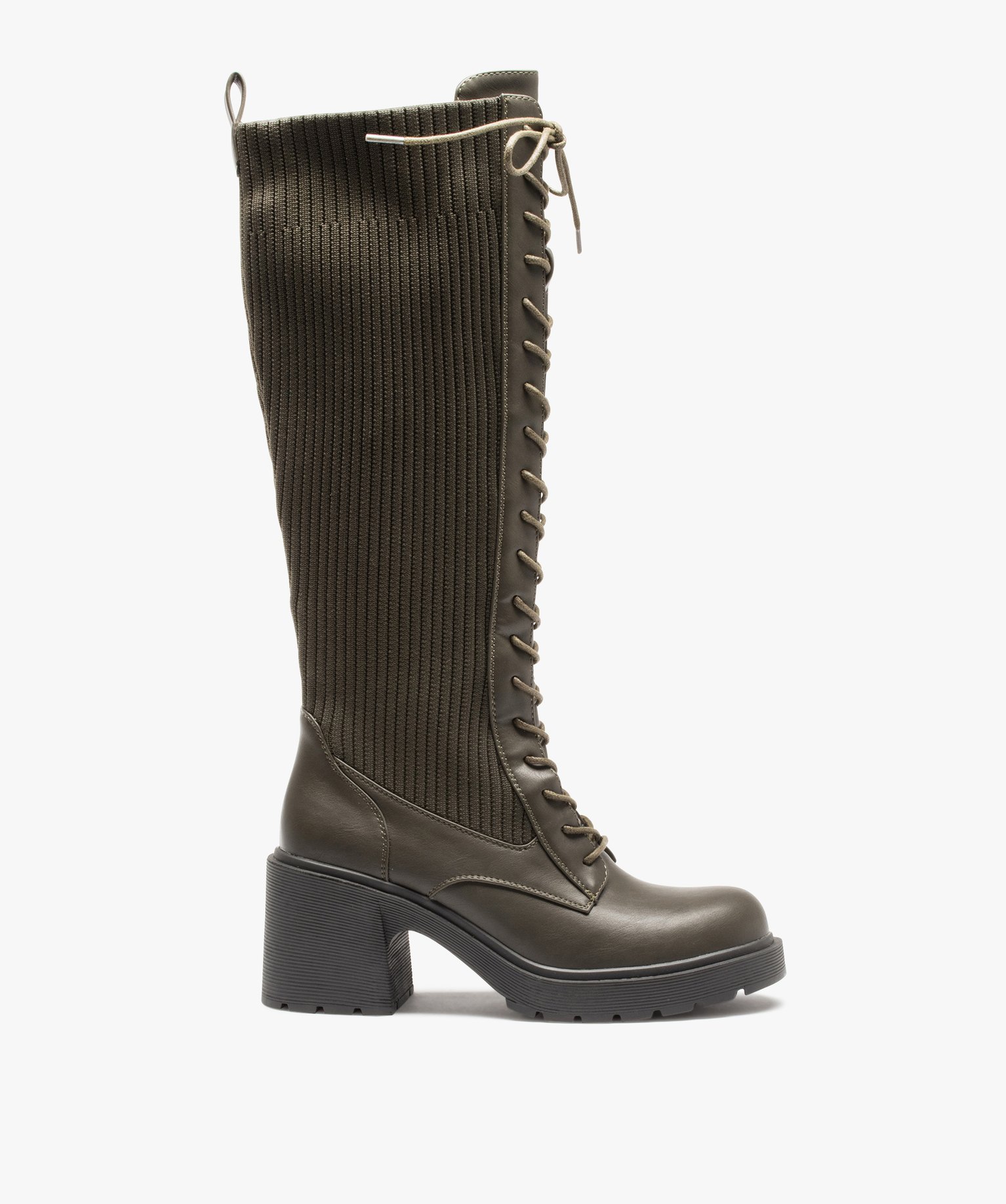 Bottes femme unies à lacets et tige en maille vert | GEMO
