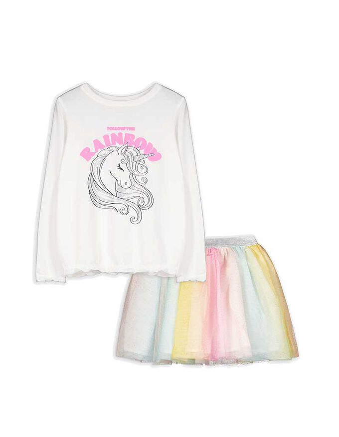 Set aus Langarmshirt und Rock - Glitzerprint