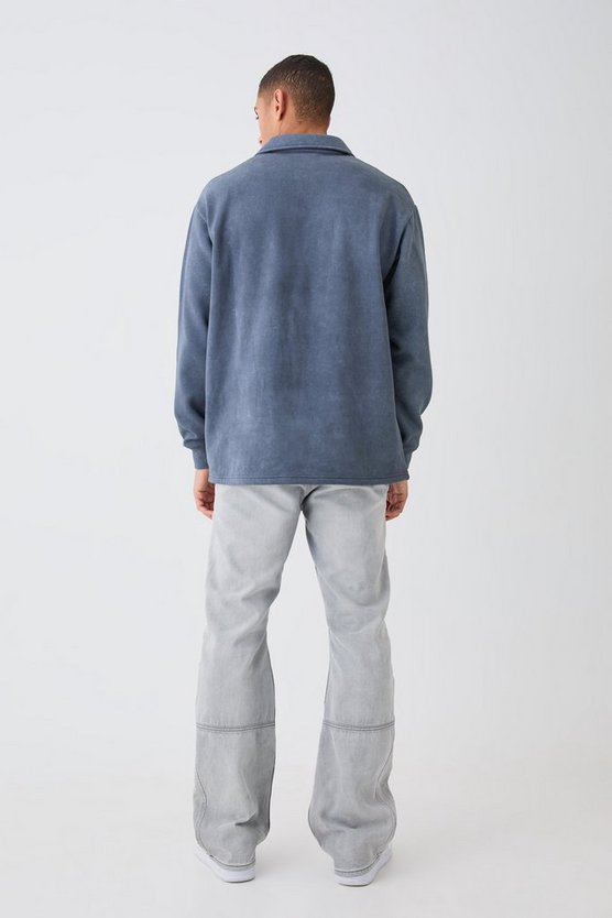 Oversized Washed Rugby Sweatshirt Polo