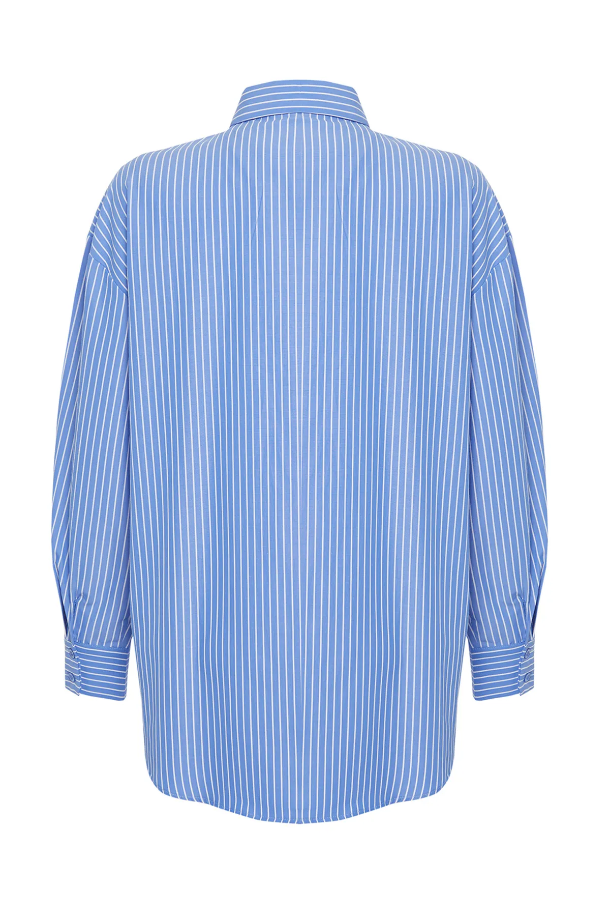 Trendyol Collection  Blaues gewebtes Hemd mit Streifen und Rosendetail in limitierter Auflage TWOSS24GO00114
