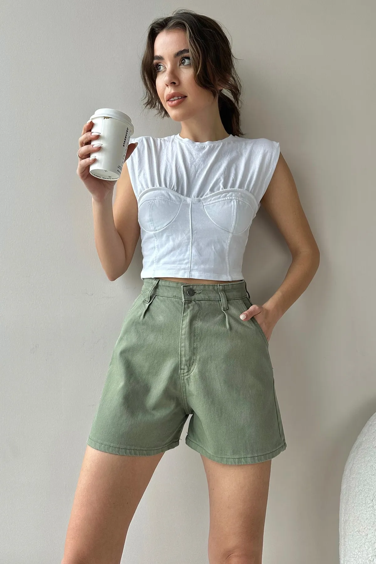 Trend Alaçatı Stili  Shorts - Grün - Mittlerer Bund