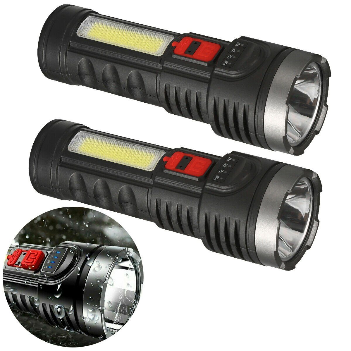meeteu Taschenlampe 2er-Pack Taschenlampe 9000LM (Wiederaufladbar Fackel, Arbeitslampe LED USB), Camping Lampen mit AKKU