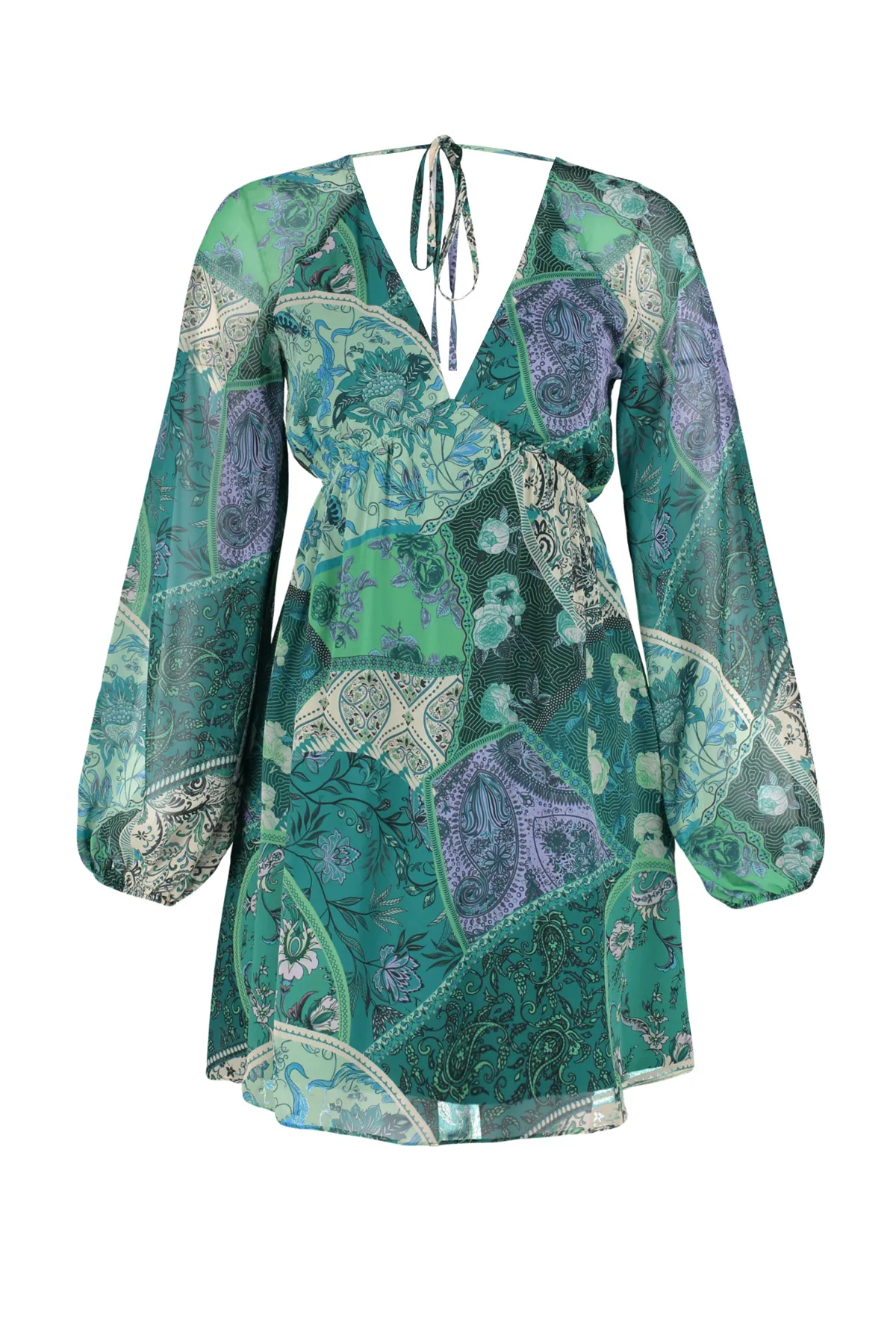 Trendyol Collection  Grünes, mit Chiffon gefüttertes, gewebtes Minikleid mit Taillenöffnung TWOSS23EL00519