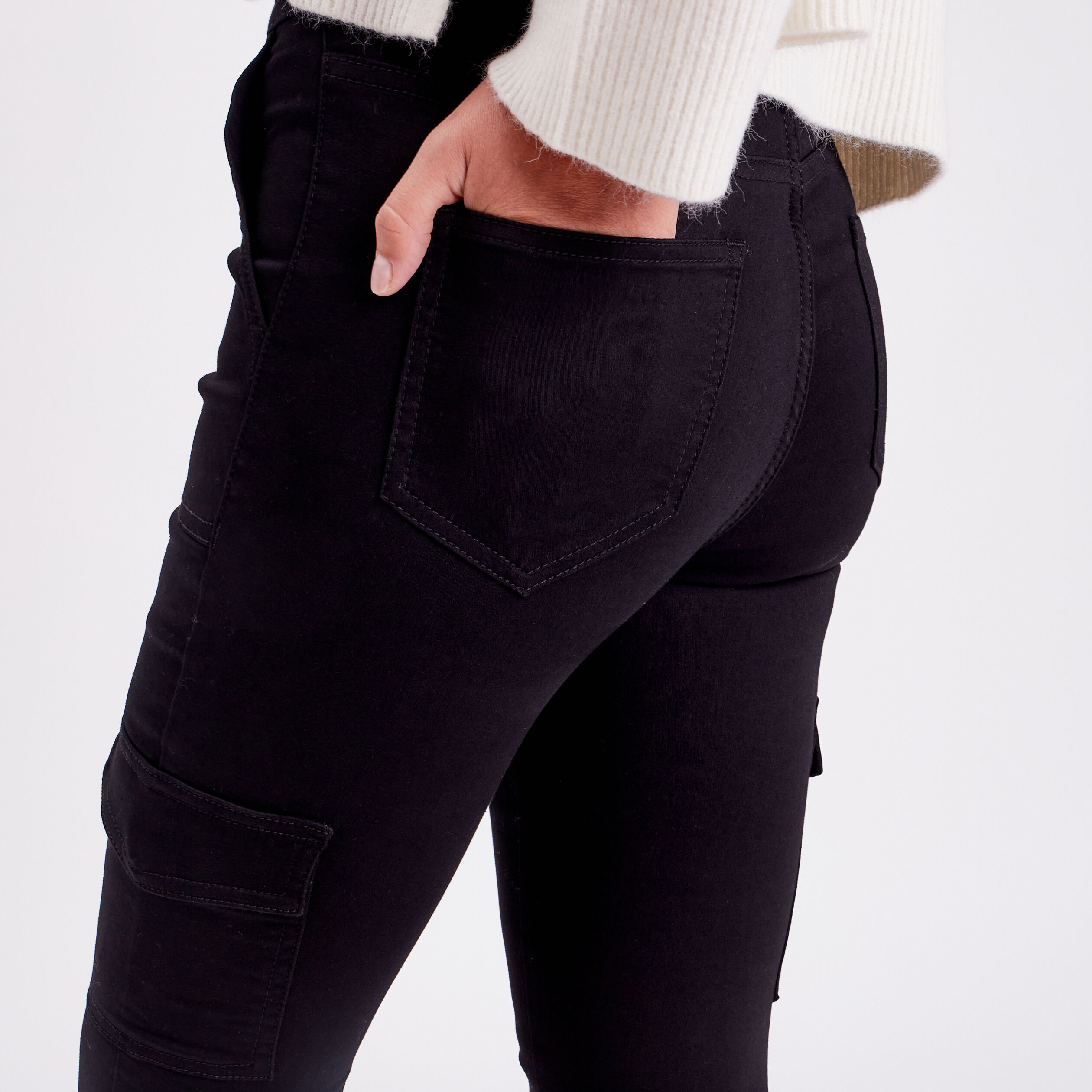 Jeans skinny poches cargo denim noir femme | Cache Cache