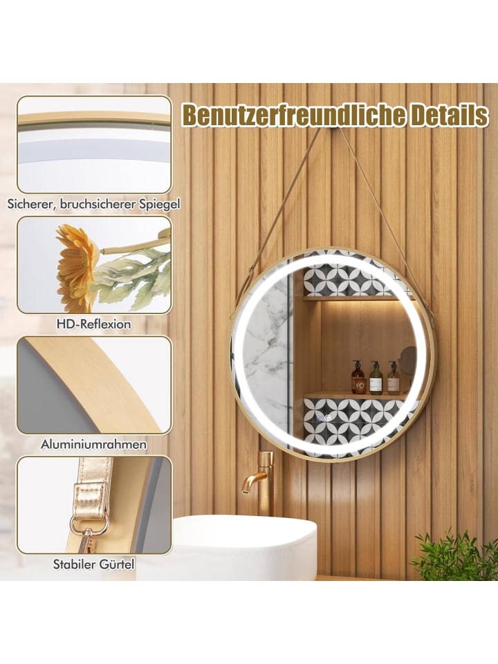 COSTWAY 60cm Badezimmerspiegel mit Anti-Beschlag-Funktion in Silber günstig kaufen onesize