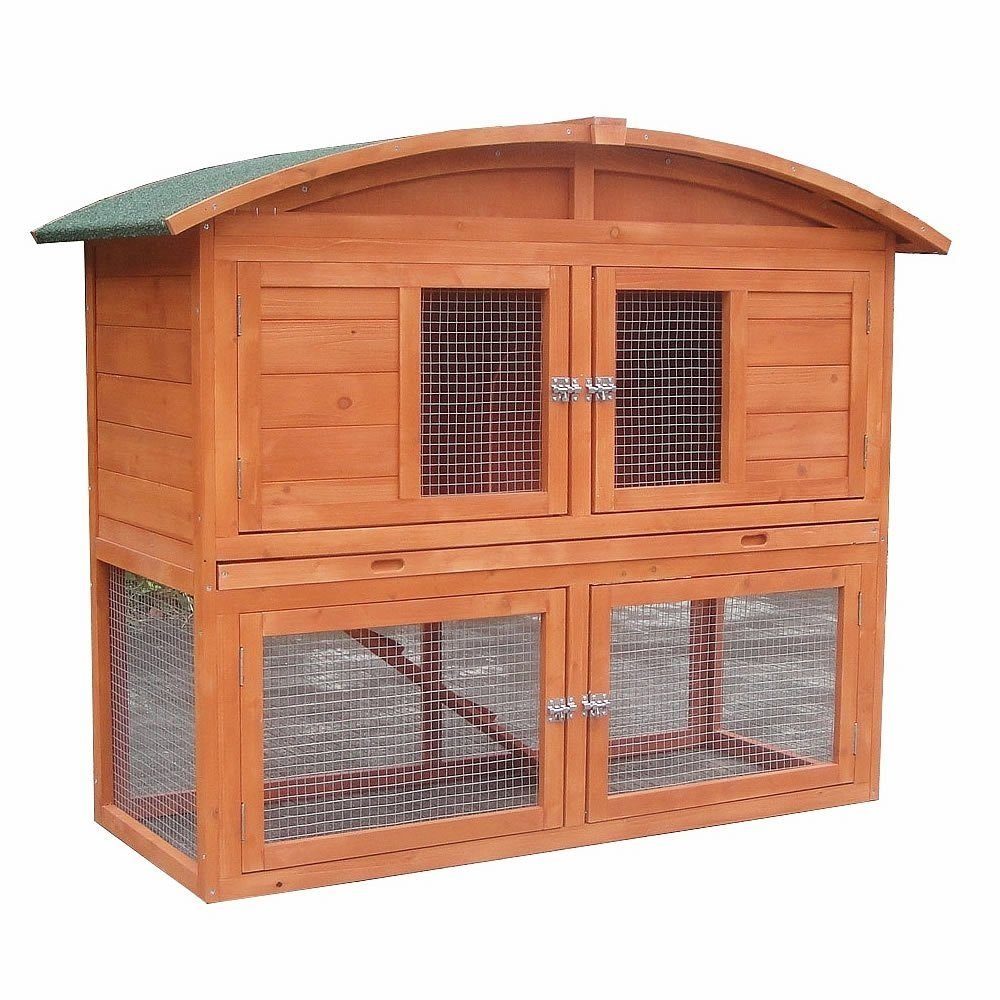 Melko Kleintierkäfig Kaninchenstall Freigehege Freilauf aus Holz in Braun Runddach Aufzucht Käfig Nagerkäfig Laufstall Laufgitter Kleintier Hasenkäfig Draußen Gehege Haus Hamster Küken Tür, herausnehmbare Schublade