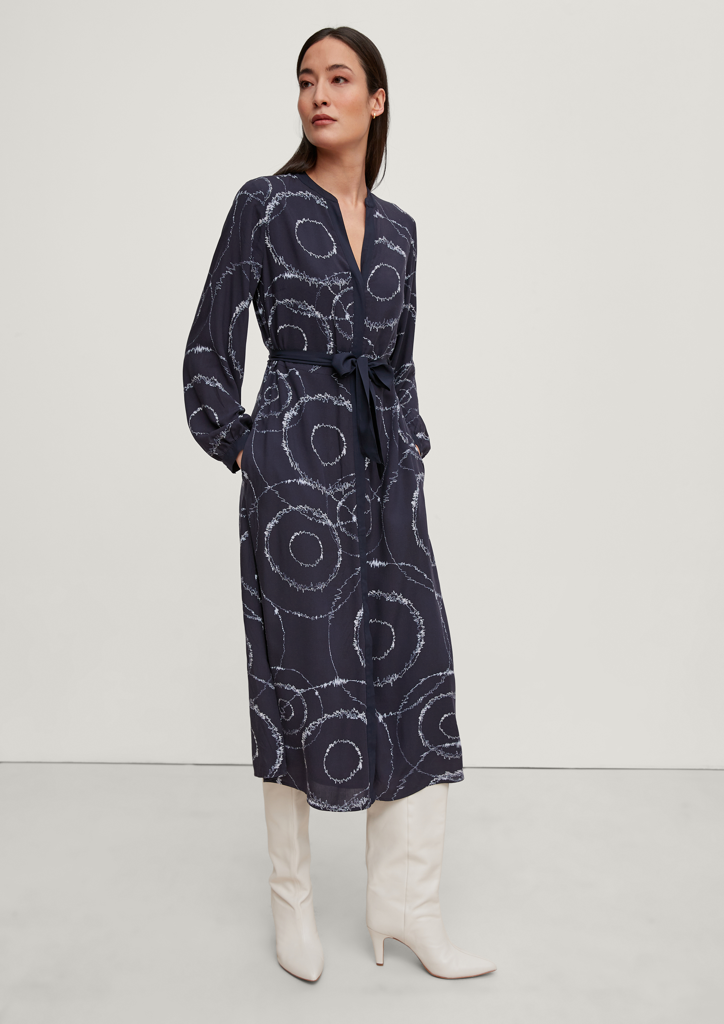 Tunikakleid mit Alloverprint - navy